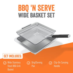 Wide Grill Basket & Drip Pan Set